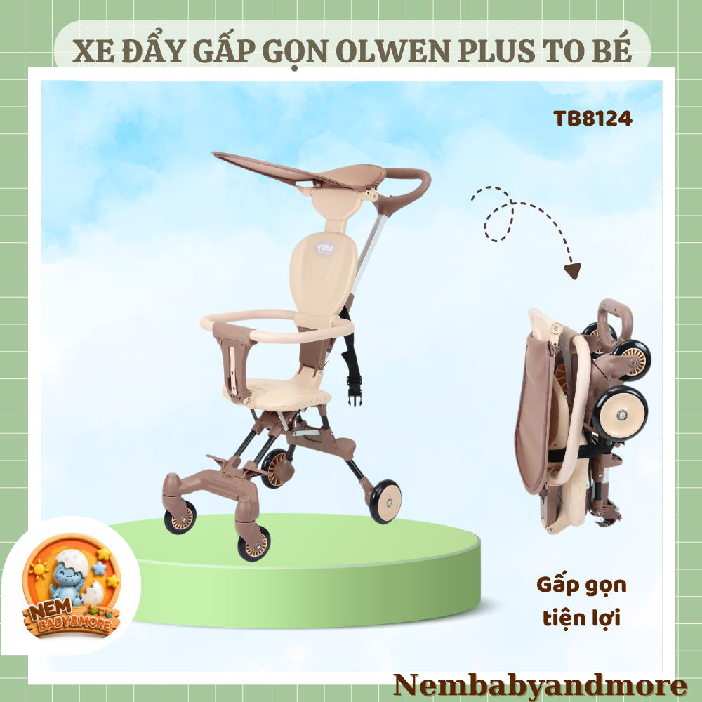 Xe đẩy gấp gọn Olwen Plus Tobé kèm đệm và mái che cho bé đi du lịch đi chơi Nembabyandmore