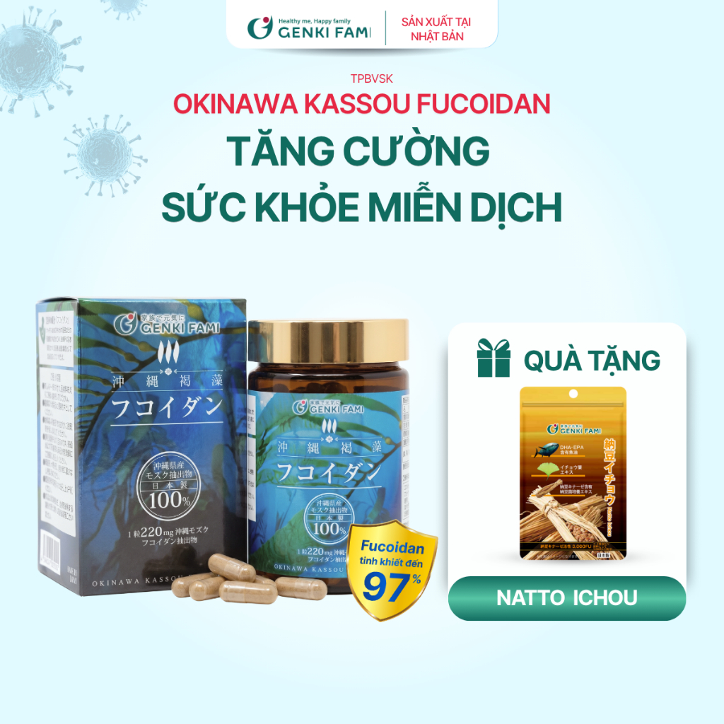 TPBVSK Fucoidan Okinawa Genki Fami Nhật Bản Tăng Cường Đề Kháng, Hạn Chế Oxi Hóa, Nâng Cao Sức Khỏe 