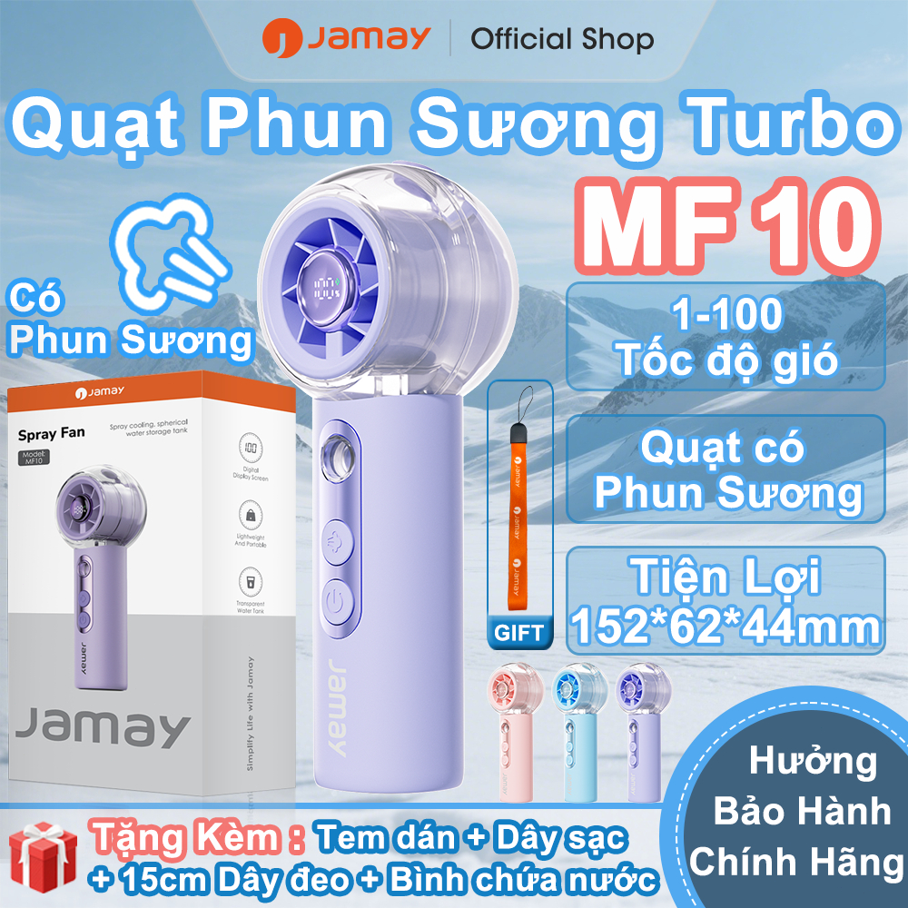 JAMAY Quạt phun sương, Nhỏ gọn tiện lợi, 100 cấp độ gió, Chống thấm nước, Mạ kim loại MF10 B