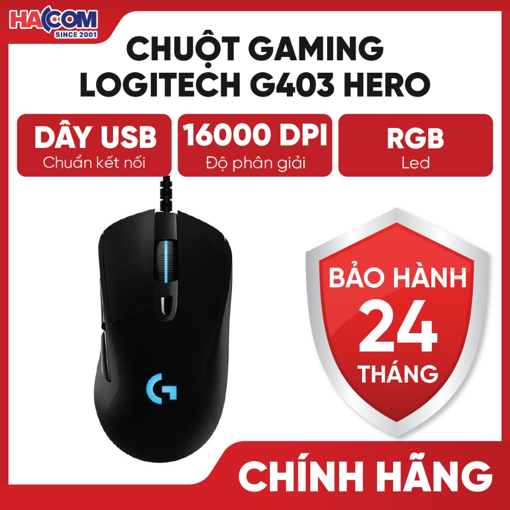 Chuột Game Logitech G403 Hero (USB/RGB/Đen) - Độ Phân Giải Lên Tới 16000 DPI - HACOM PC