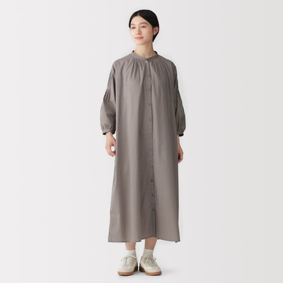 [26AW] MUJI Đầm Nữ Vải Cotton Pin Tuck Tay Lửng