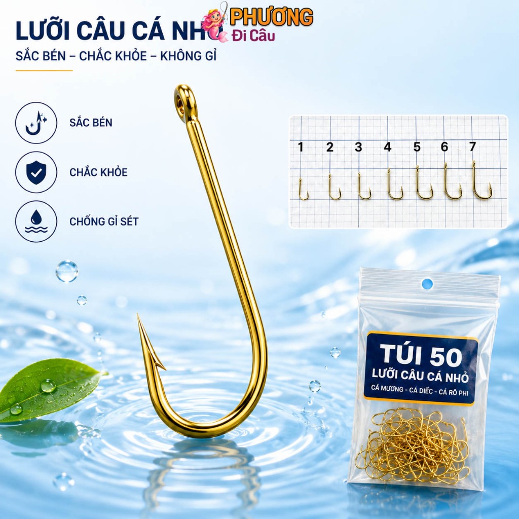 Túi 50 Lưỡi Câu Có Ngạnh – Lưỡi Câu Chuyên Cá Nhỏ Cá Mương, Rô Phi, Lưỡi Câu Cá Suối