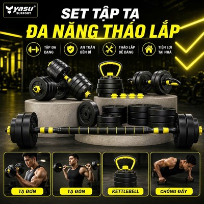 Bộ tạ tay đa năng 10KG,20KG,30KG,40KG,50KG,60KG Dumbell Set kết hợp Tạ Đòn,Tạ Đơn YASU