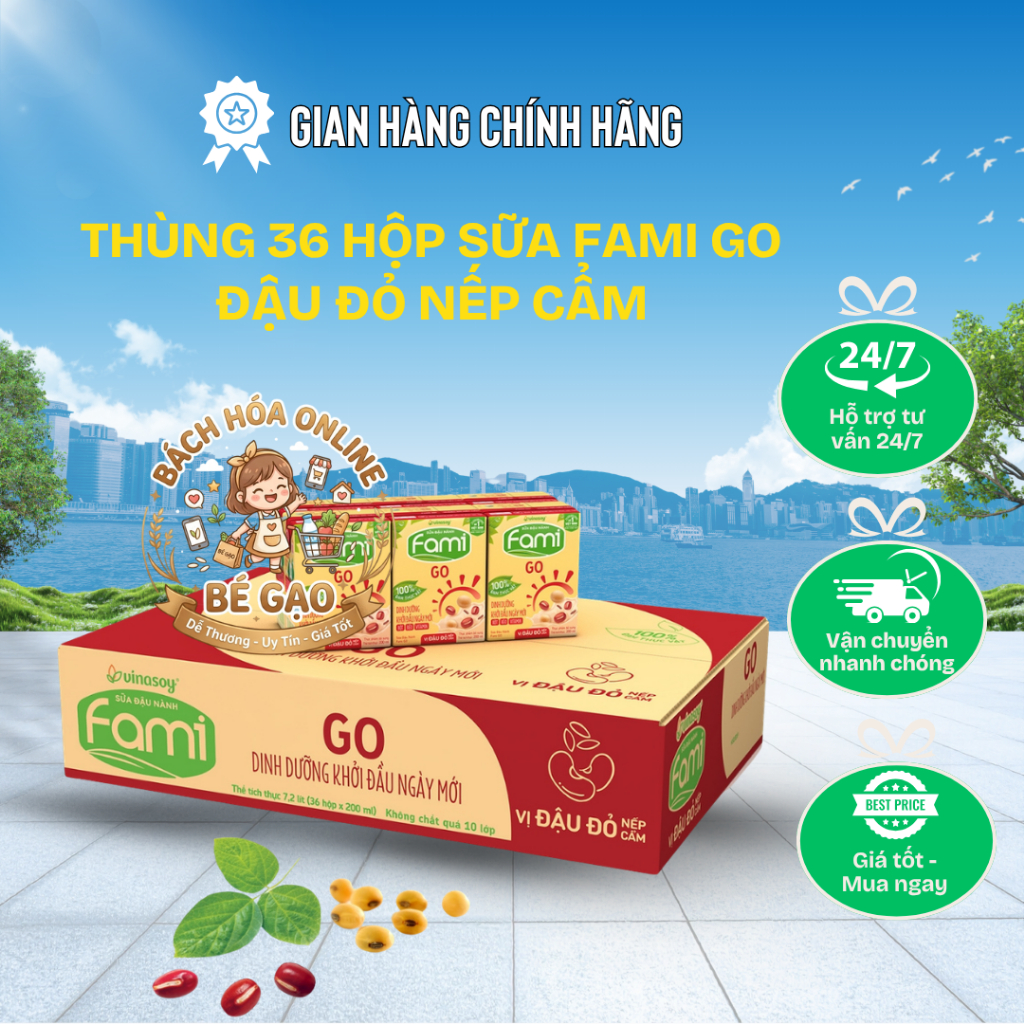 Thùng 36 Hộp Sữa Đậu Nành Fami Go Đậu Đỏ Nếp Cẩm (36 hộp x 200ml)