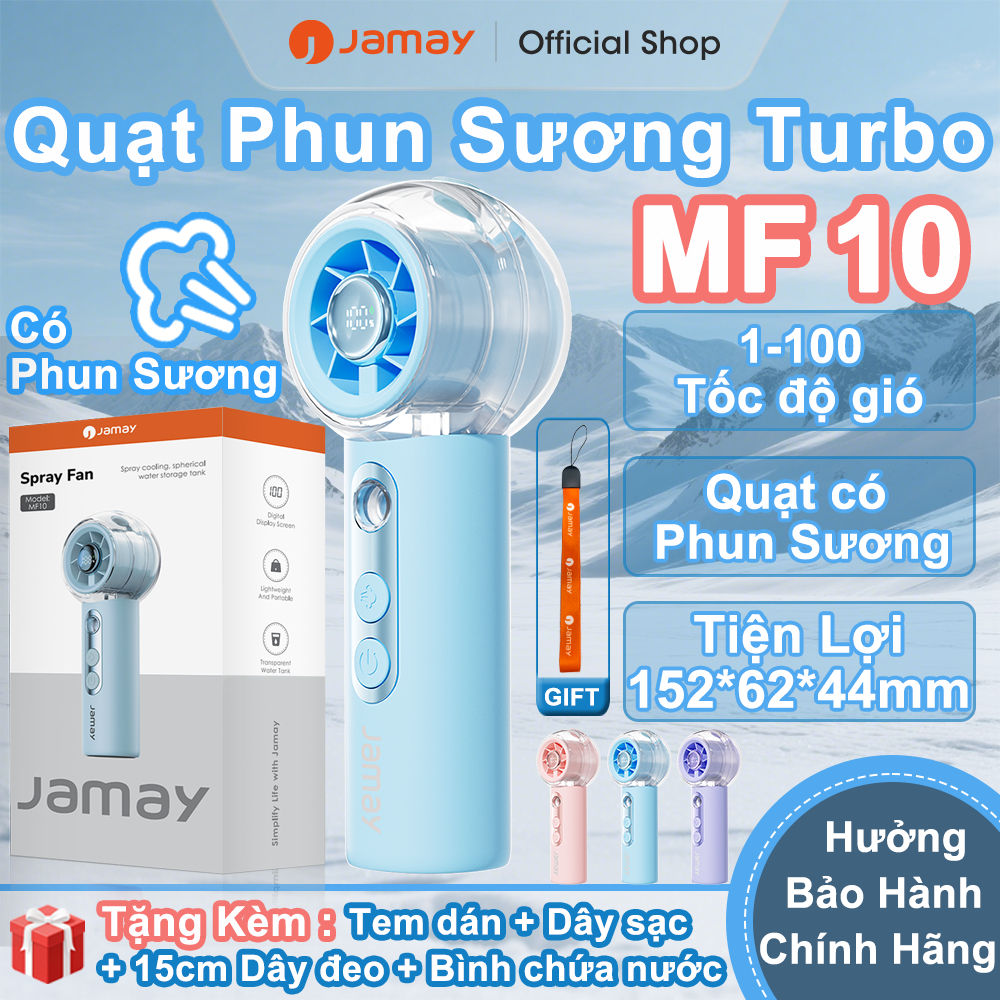 JAMAY Quạt Phun Sương Turbo, 100 cấp độ gió mạnh, Mạ kim loại Quạt cầm tay êm ái Màn hình LED MF10 C