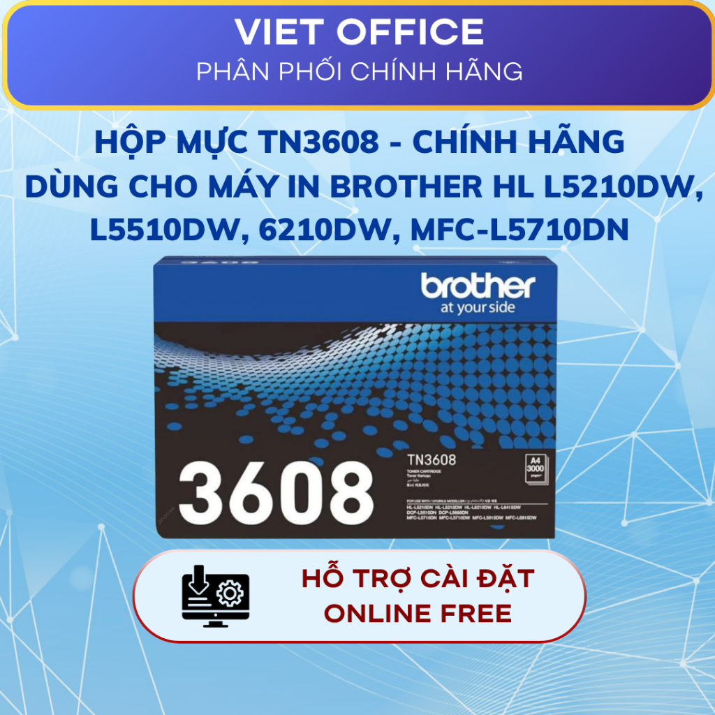 Hộp Mực Brother TN3608 Chính Hãng – In Đậm Nét, Bền Bỉ, Dùng Cho HL-L5210DN/DCP-L5510DN