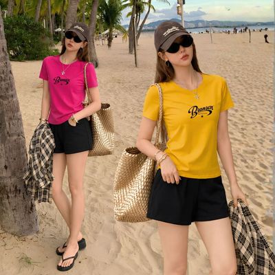 Bộ quần áo thun nữ dáng vừa NB26 in chữ BRANSON chất liệu cotton Loza VP704