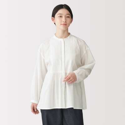 [26AW] MUJI Áo Blouse Nữ Vải Cotton Pin Tuck Tay Dài