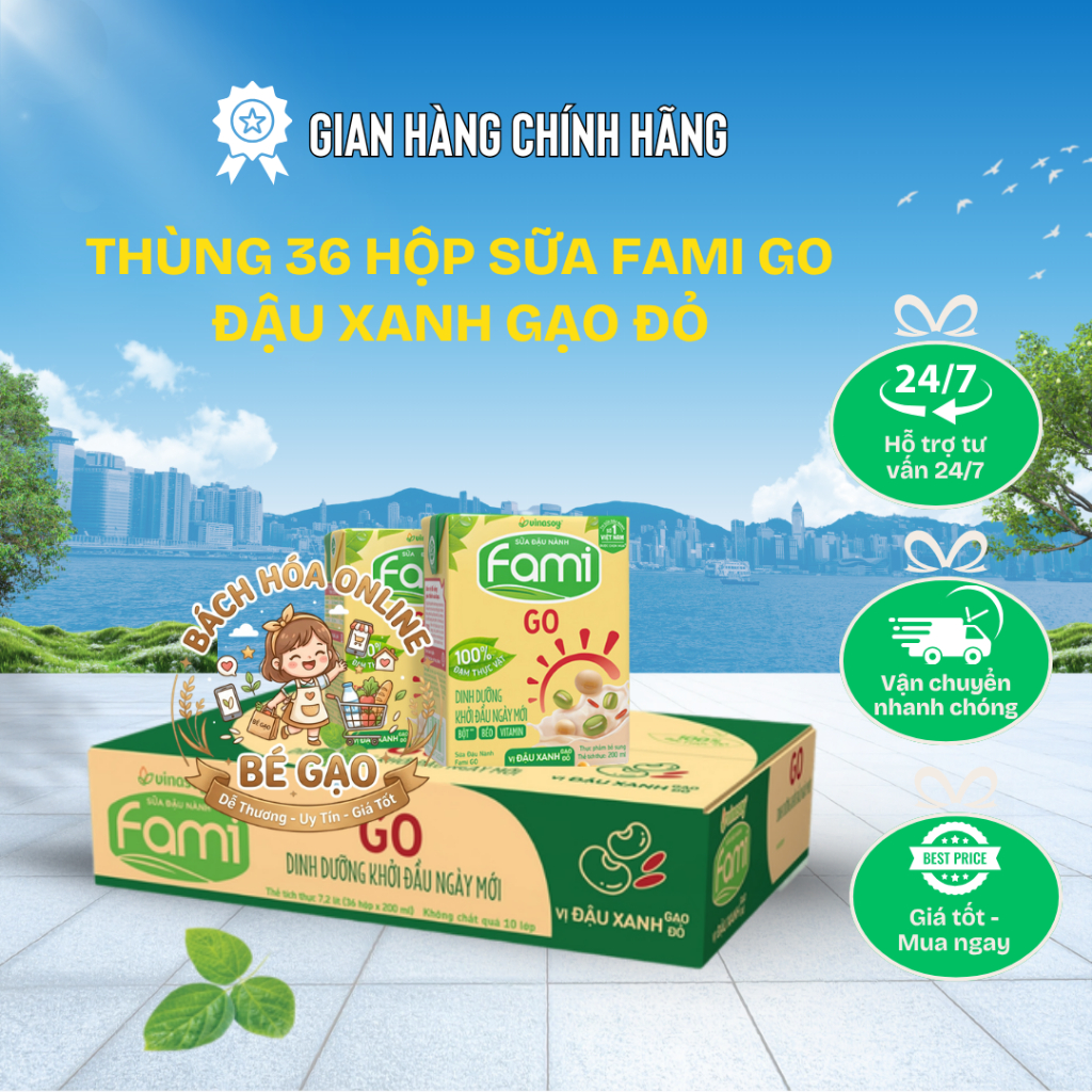 Thùng 36 Hộp Sữa Đậu Nành Fami GO vị Đậu Xanh Gạo Đỏ (36 hộp x 200ml)