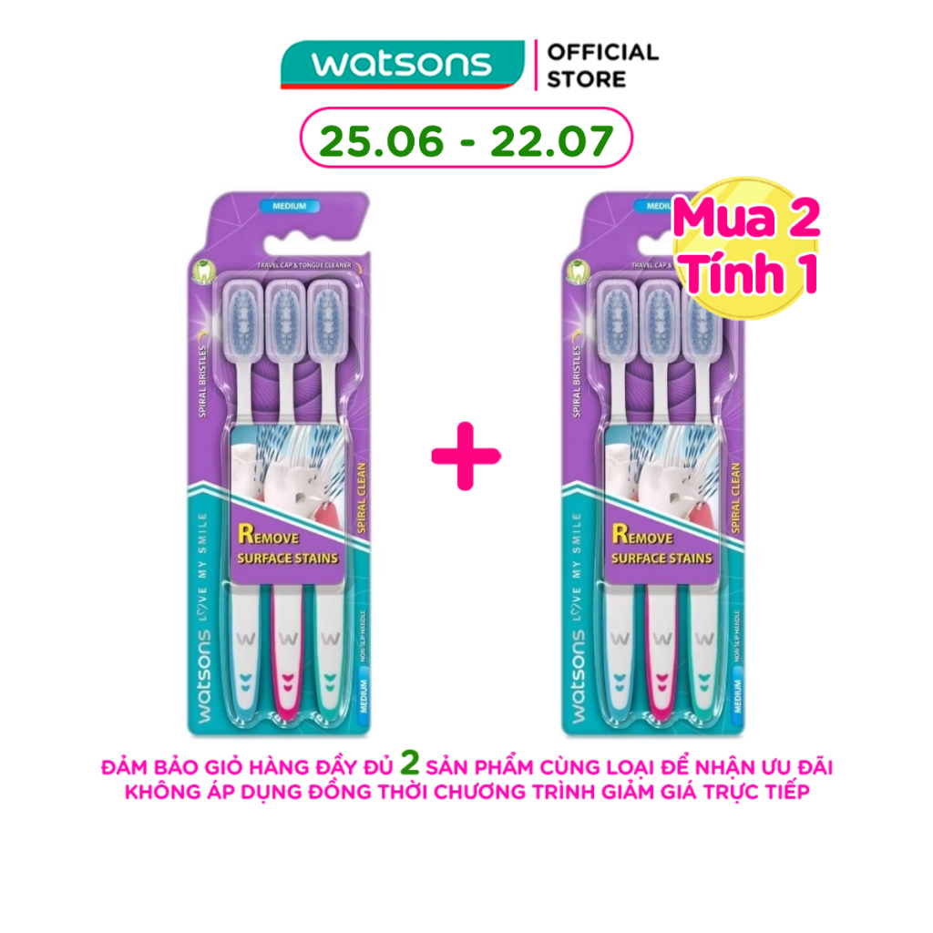 Bàn Chải Đánh Răng Watsons Spiral Clean Toothbrush (Medium) 3s