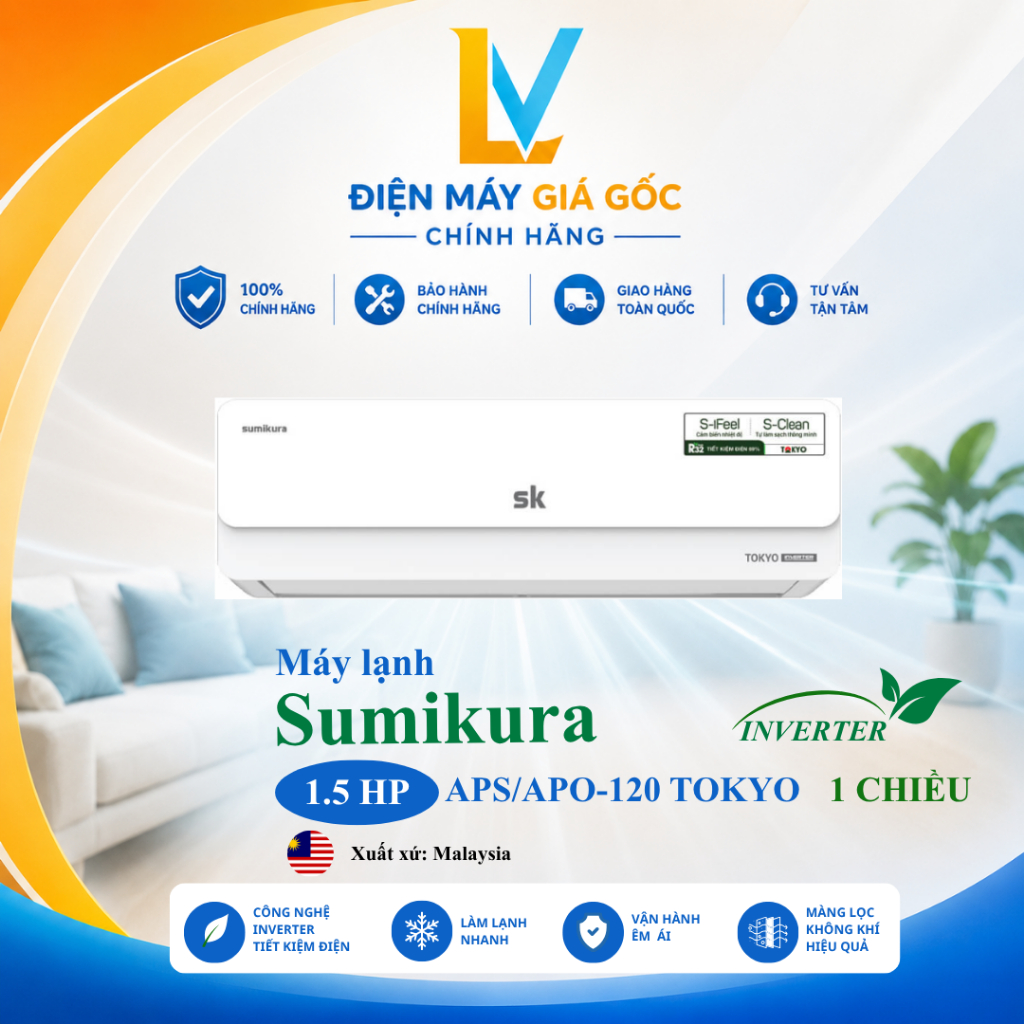 Máy lạnh Sumikura APS/APO-120 12000BTU 1 Chiều Inverter (Morandi R32) - Điều hòa treo tường cho phòng ngủ, phòng làm việc