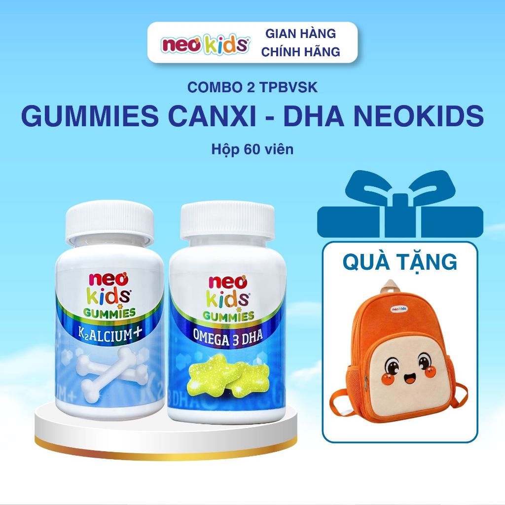 [TẶNG QUÀ TÍCH ĐIỂM] COMBO Gummies Canxi Neo Kids Và Gummies Neo Kids Omega 3 DHA - hộp 60 viên nhai