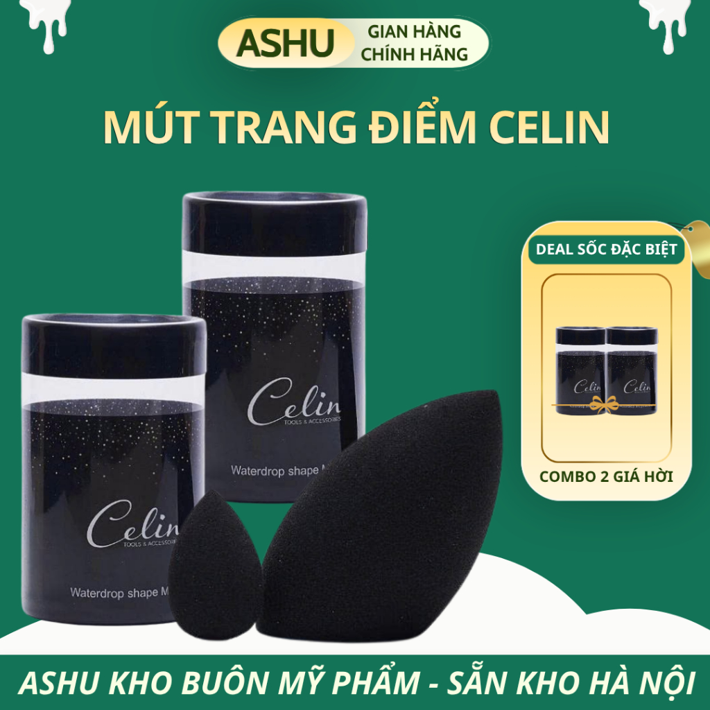 [CHÍNH HÃNG] Mút trang điểm CELIN bông mút tán nền Celin đen dài siêu mềm, ít hút nền, đàn hồi cao d