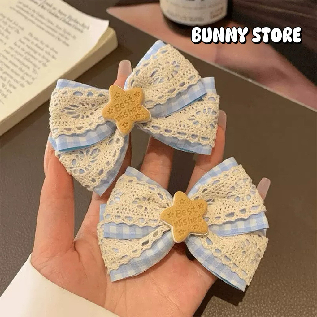 KẸP NƠ XANH PHỐI REN - BUNNY STORE