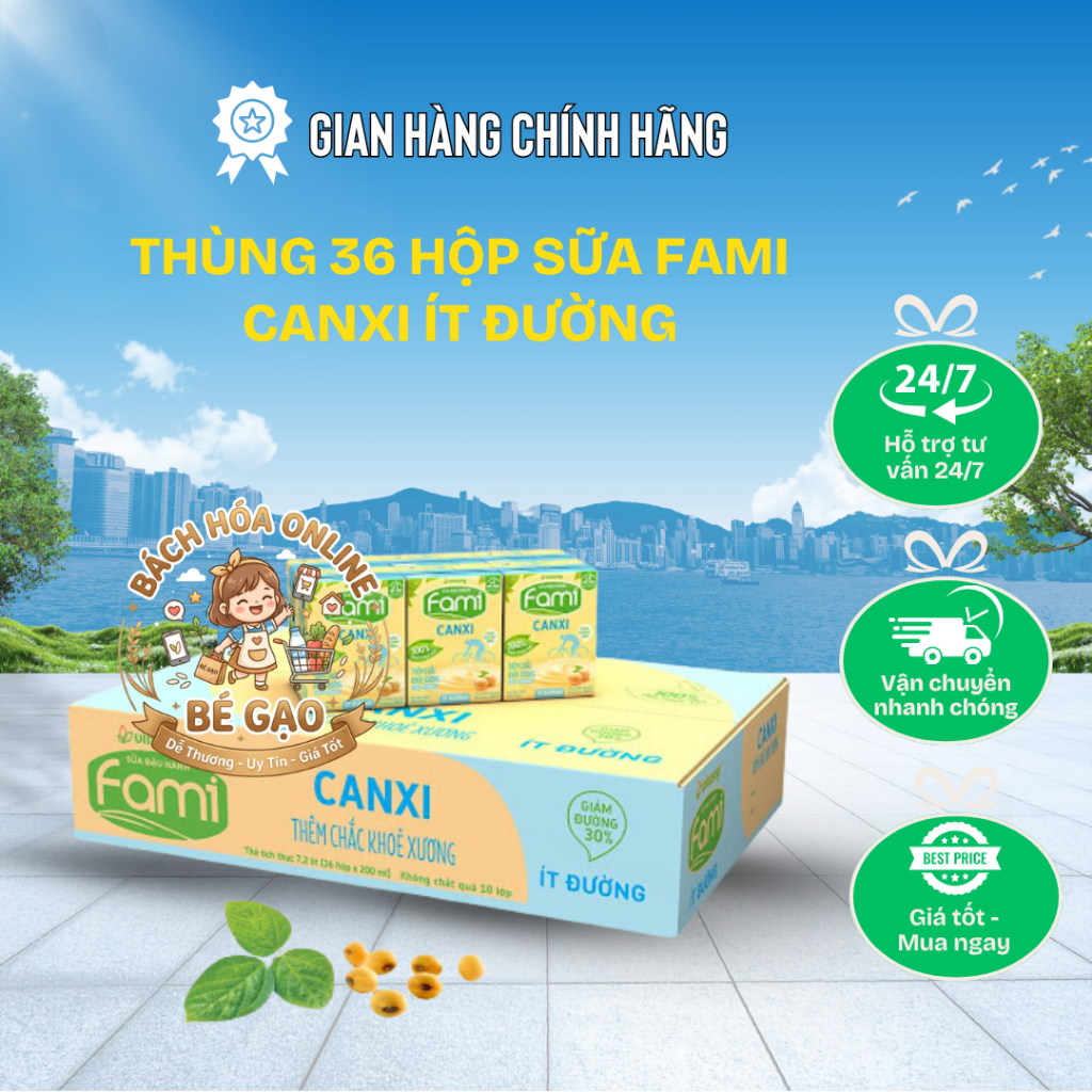 Thùng 36 Hộp Sữa Đậu Nành Fami Canxi Ít Đường 200ml
