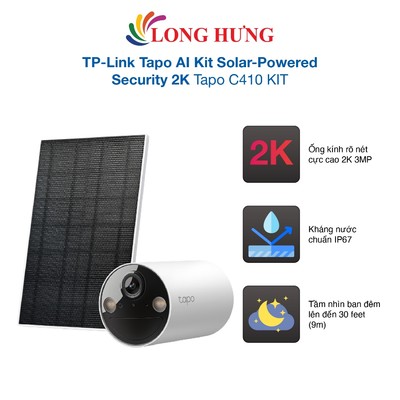 Camera an ninh năng lượng mặt trời TP-Link Tapo AI Kit Solar-Powered Security 2K Tapo C410 KIT - Hàng chính hãng