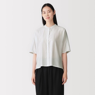 [26AW] MUJI Áo Blouse Nữ Vải Lyocell Pha Tay Lửng