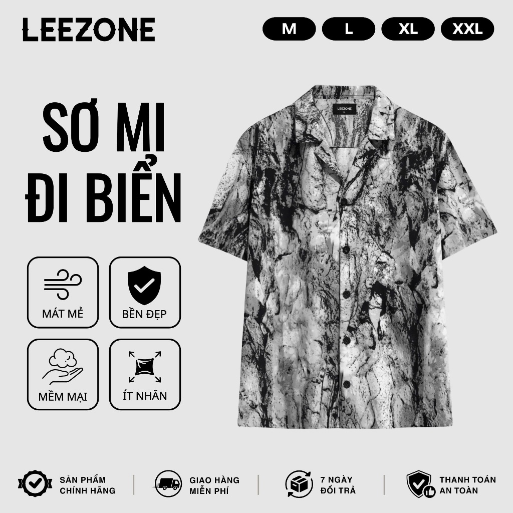 Áo sơ mi Cuban Nam Đi Biển LeeZone form rộng, chất vải lụa thoáng mát |Sơ mi Cuban hoạ tiết Loang Xá