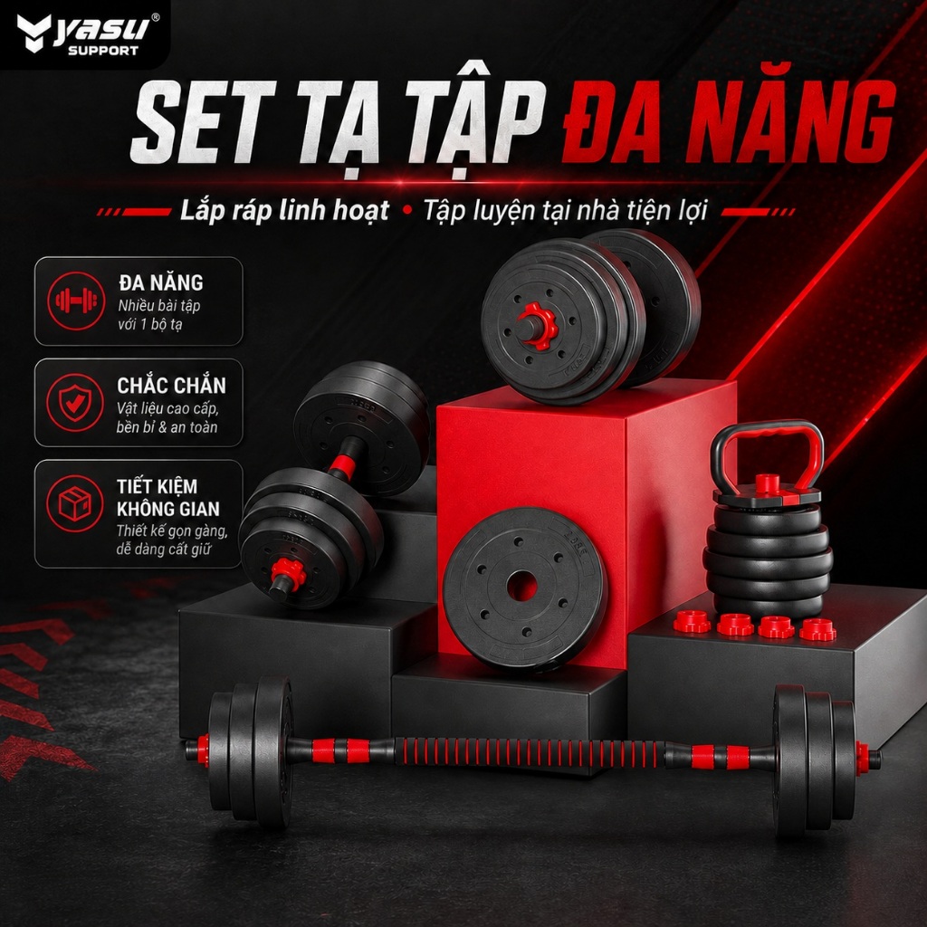 Bộ Set Tạ tay tạ đẩy kết hợp 10KG,20KG,30KG,40KG,50KG,60KG