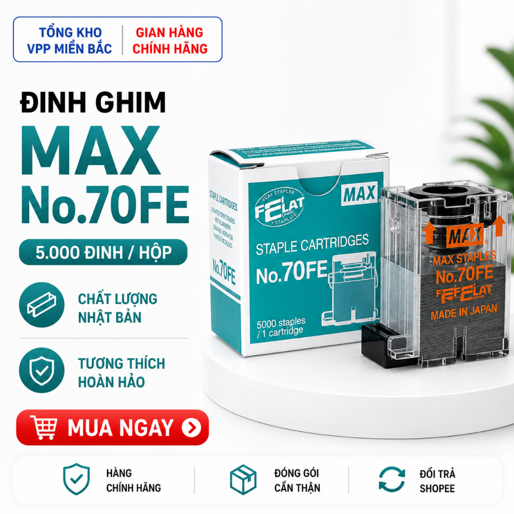 Hot Đinh ghim MAX No.70FE 5,000 đinh/ hộp - Dùng cho máy dập ghim đại điện tử MAX EH-70FII