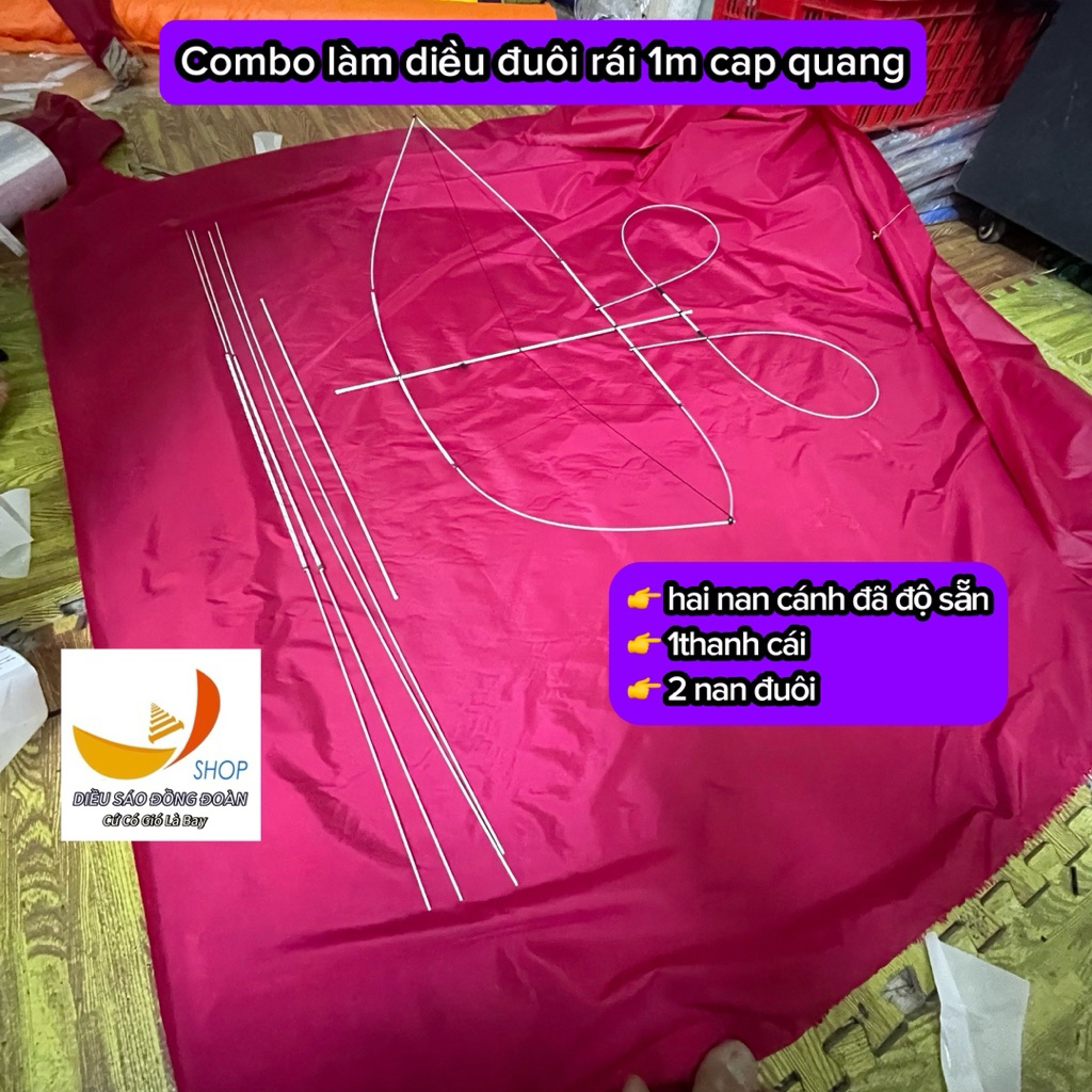 Combo TỰ LÀM DIỀU ĐUÔI RÁI 1m bằng cap quang đã độ sẵn vai diều