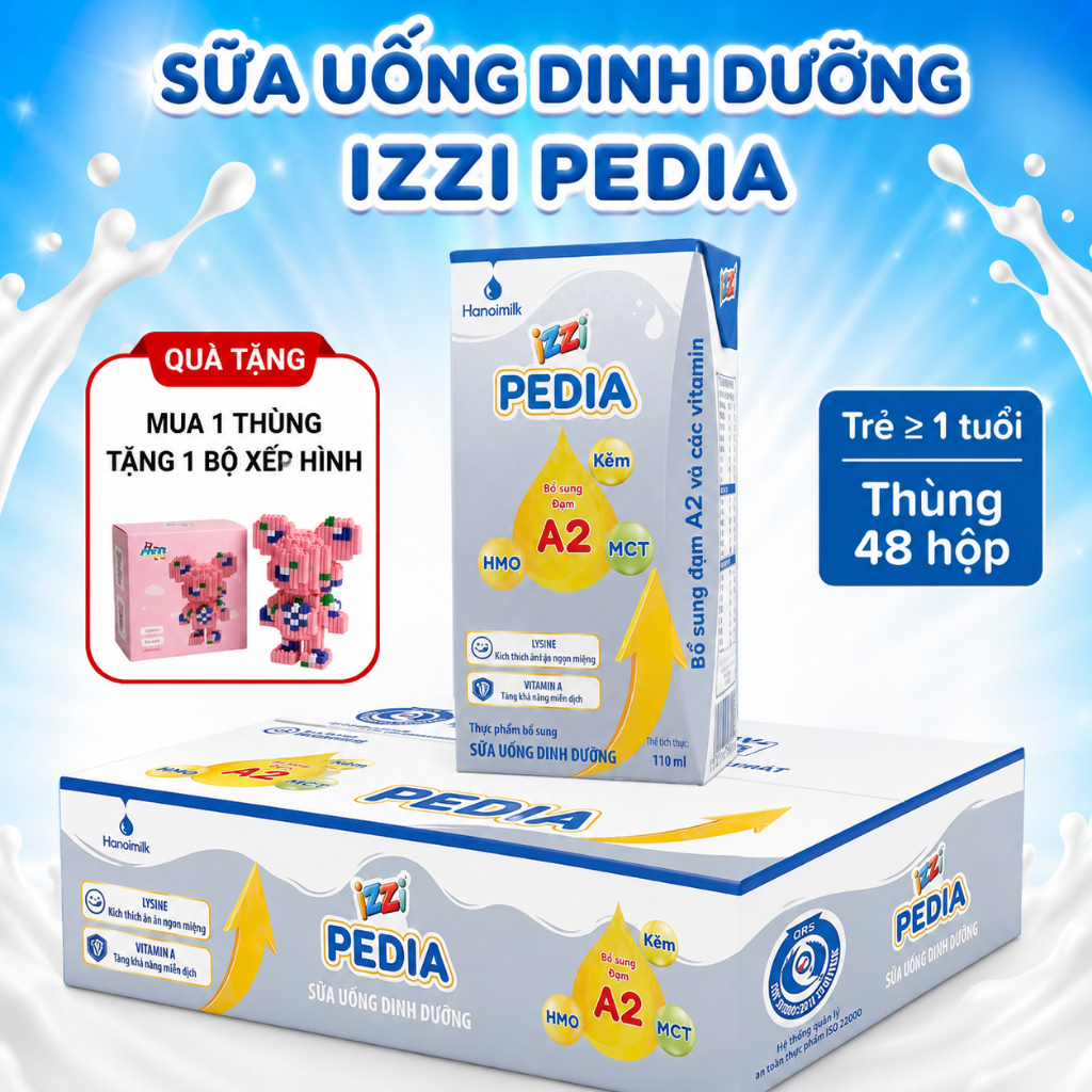[TẶNG ĐỒ CHƠI] Sữa Nước Dinh Dưỡng IZZI PEDIA Giúp Trẻ Tăng Sức Đề Kháng Thùng 48 Hộp 110ml