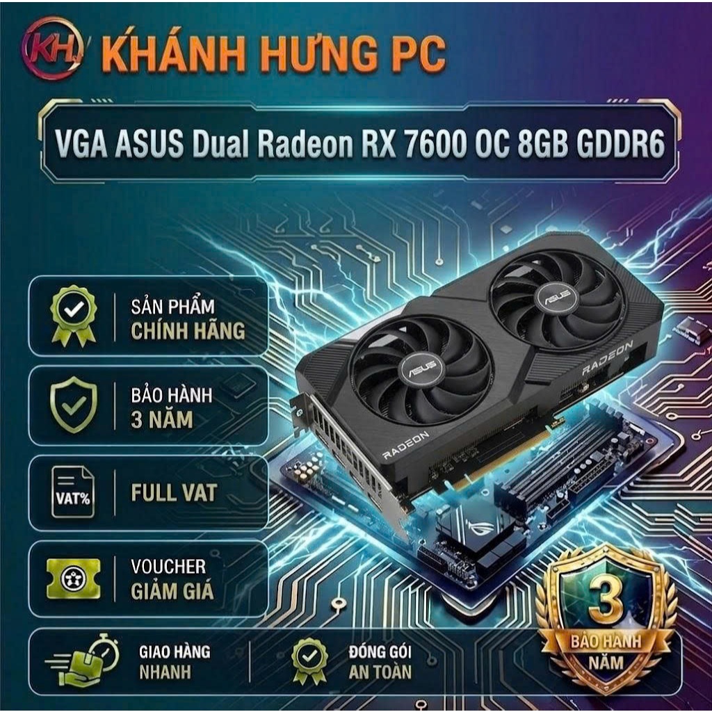 VGA ASUS Dual Radeon RX 7600 OC 8GB GDDR6 - Card Màn Hình Gaming PCIe 4.0