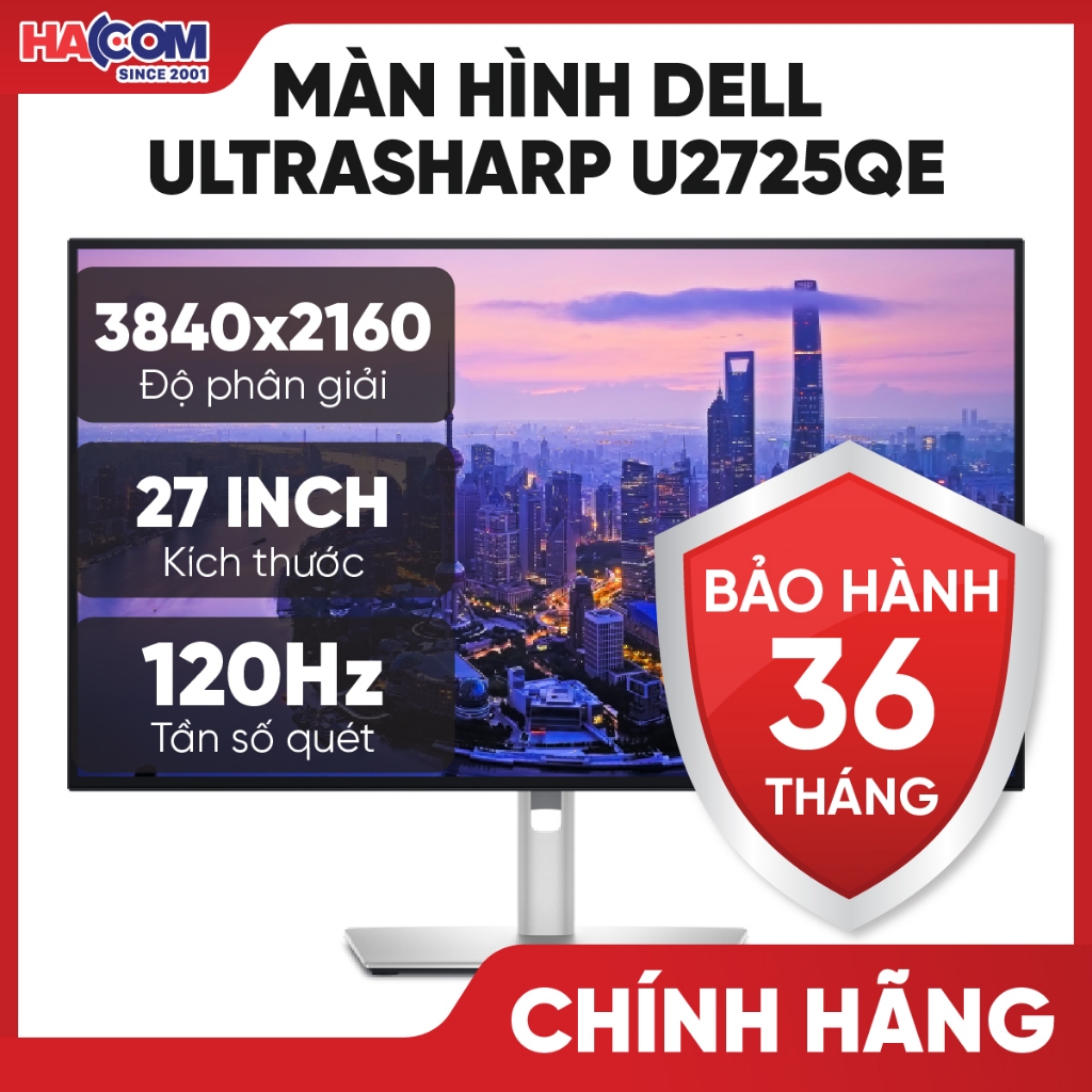 Màn Hình Dell Ultrasharp U2725QE (27 inch/UHD/IPS/120Hz/5ms/Thunderbolt) - BH 36 Tháng HACOM PC