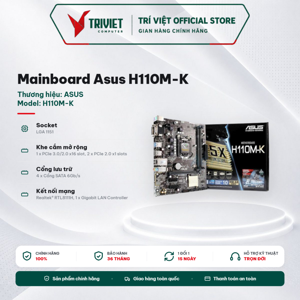 Mainboard Asus H110M-K (Intel H110, Socket LGA1151, m-ATX, Hỗ Trợ Ram DDR4) - Bo Mạch Chủ