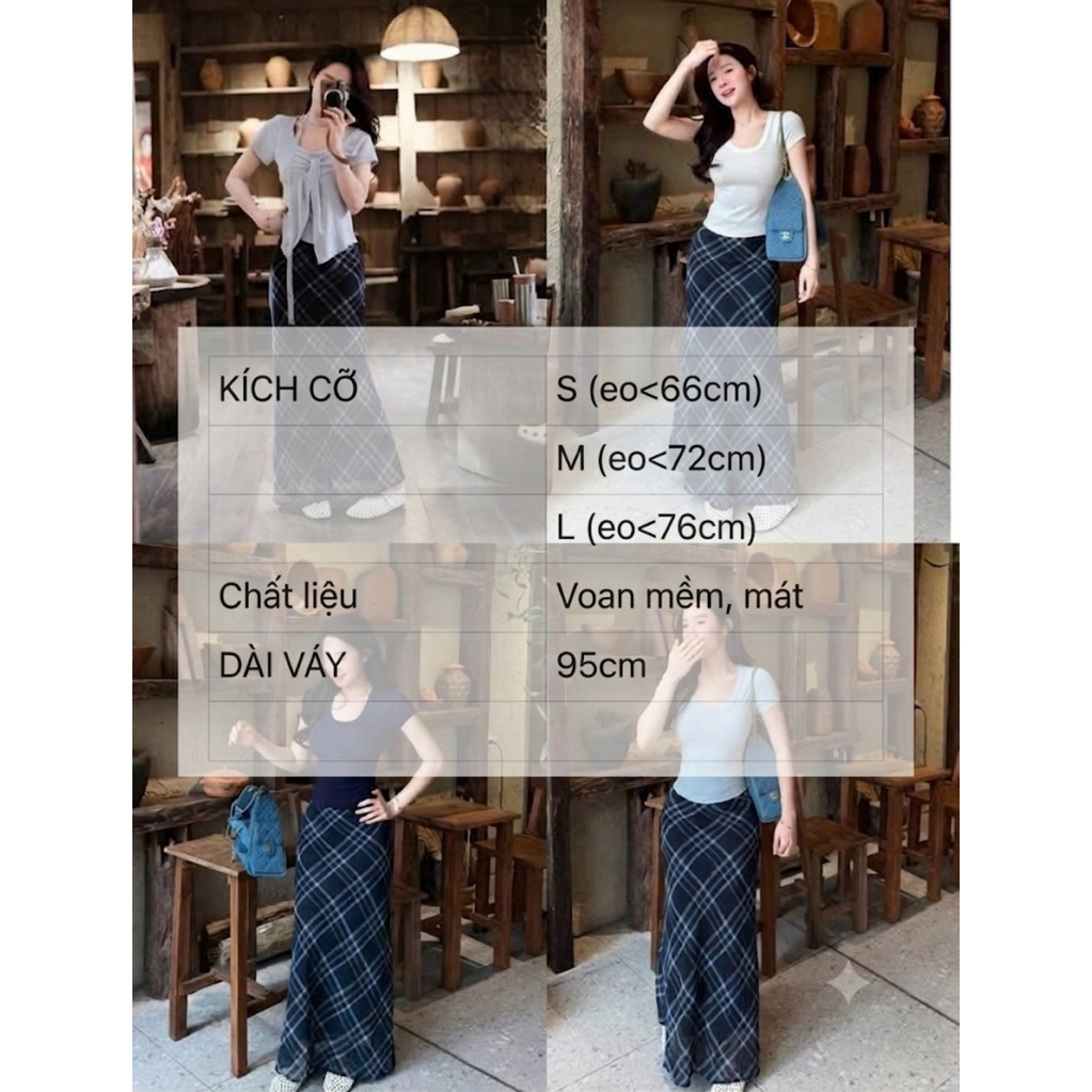 [Nhà Tẹo] Chân váy voan dài dáng đuôi cá hoạ tiết kẻ chéo/ chấm bi hai lớp “BIGO” | BigBuy360 - bigbuy360.vn