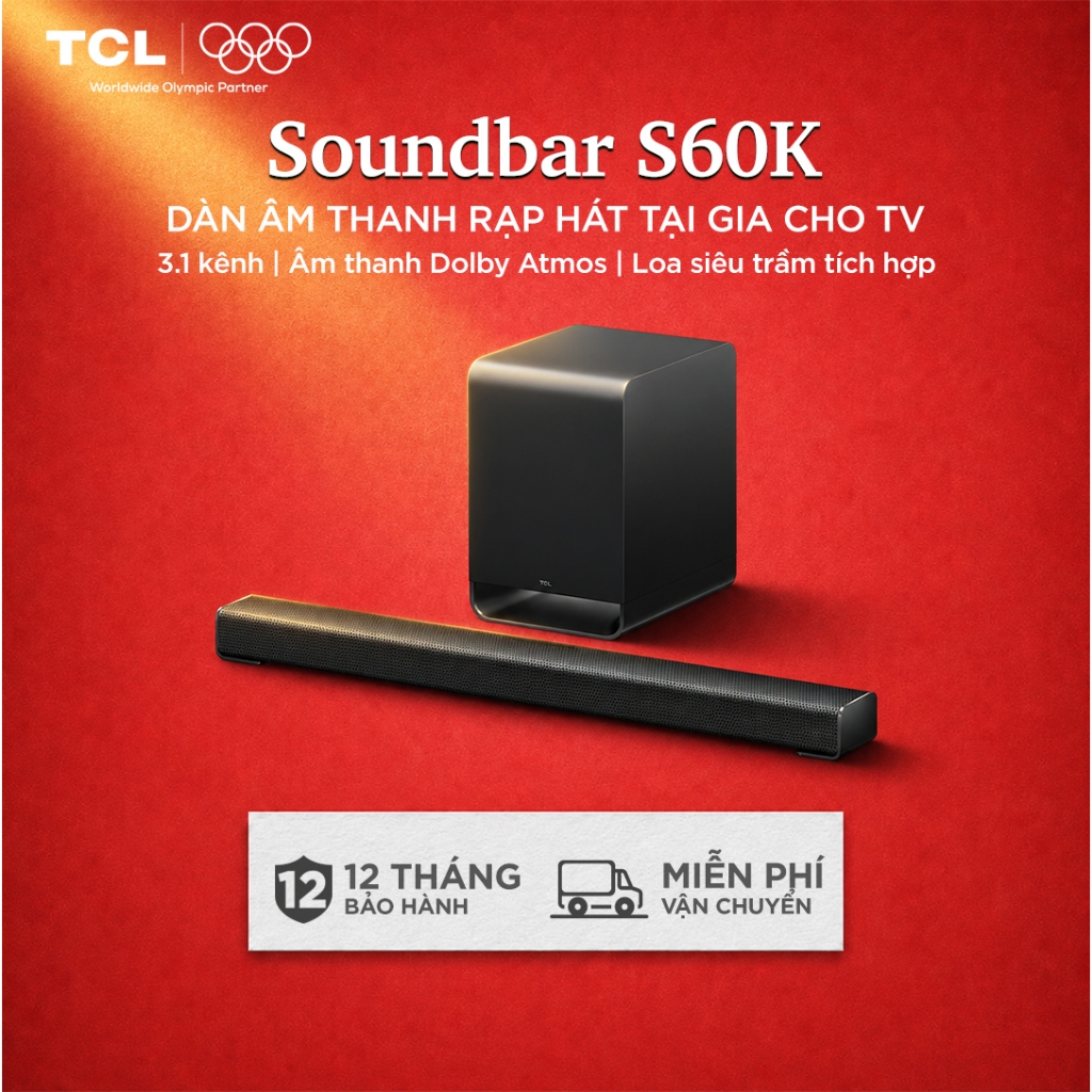 【Rạp hát tại gia】TCL S60K, 3.1 kênh,  Âm thanh Dolby Atmos, Loa siêu trầm tích hợp