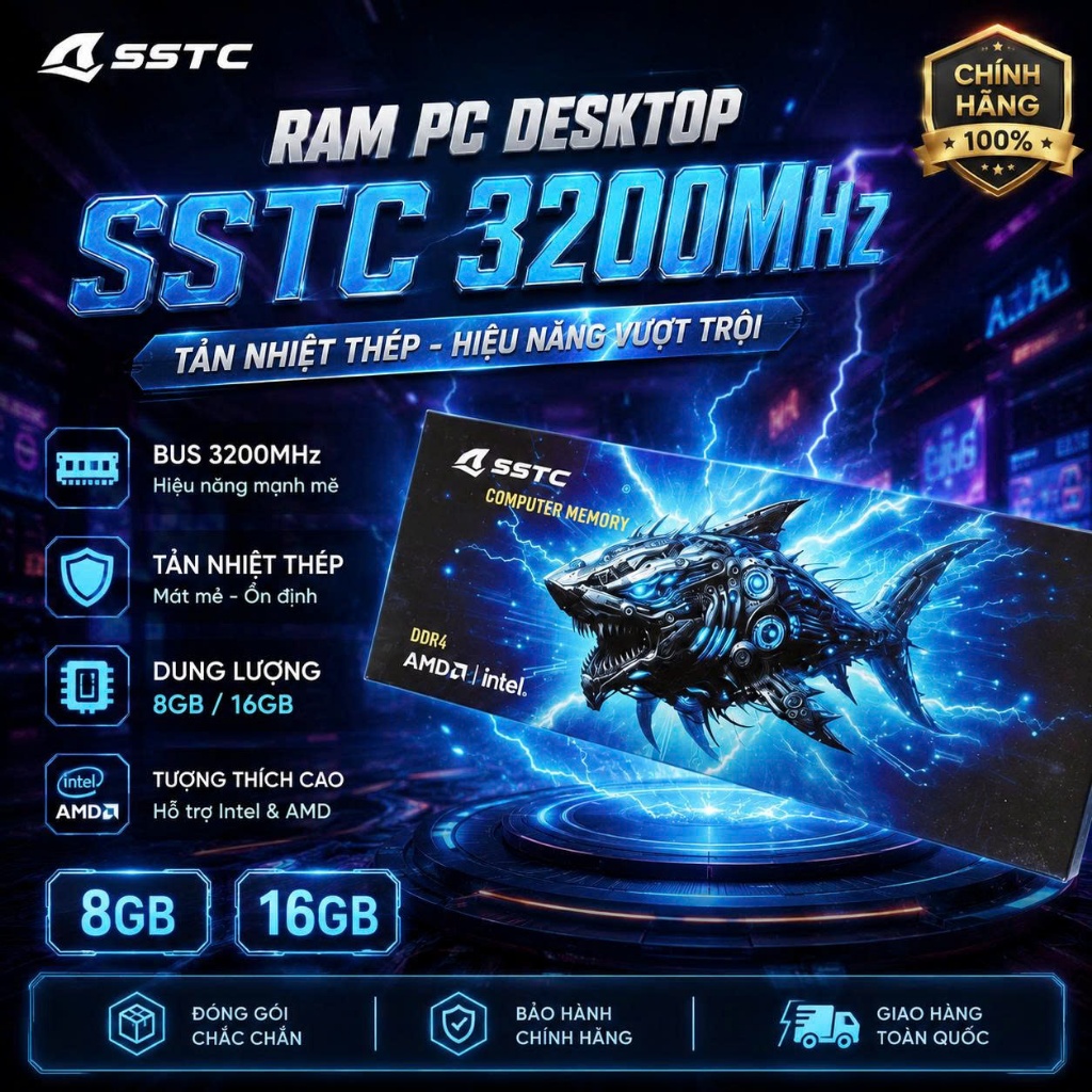 RAM PC Desktop SSTC 8GB 16GB Bus 3200MHz Tản Nhiệt Thép - Chính Hãng - 8G 16G 3200 support Intel AMD