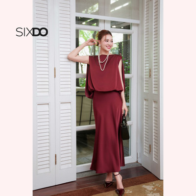 Chân váy lụa đuôi cá dáng dài SIXDO (Burgundy Silk Mermaid Skirt)
