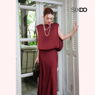 Áo nữ lụa đỏ sát nách sang trọng SIXDO (Burgundy Silk Blouse)