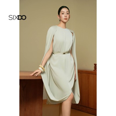 Đầm lụa suông tay choàng SIXDO (Light Grey Silk Loose Dress With Belt)