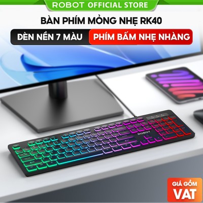 Bàn Phím Có Dây ROBOT RK40 Nút Ấn Tĩnh Âm Không Gây Ồn Có Led 7 Màu , Thiết Kế Mỏng Nhẹ - Bảo Hành 12 Tháng