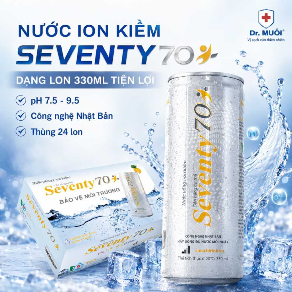 Thùng 24 Lon Nước Ion Kiềm Seventy70% Lon 330ml - Mr. Muối