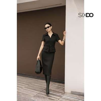 Đầm đen phối peplum dáng bút chì SIXDO (Black Woven Pencil Dress)