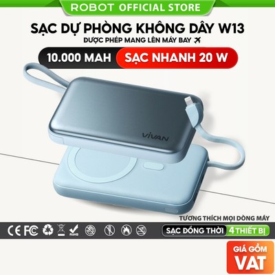 Combo Dây Cáp Sạc Và Sạc không dây 20W Từ Tính Nhỏ Gọn Tiện Lợi, Tích Hợp Cáp Sạc  - ROBOT VPB-W13