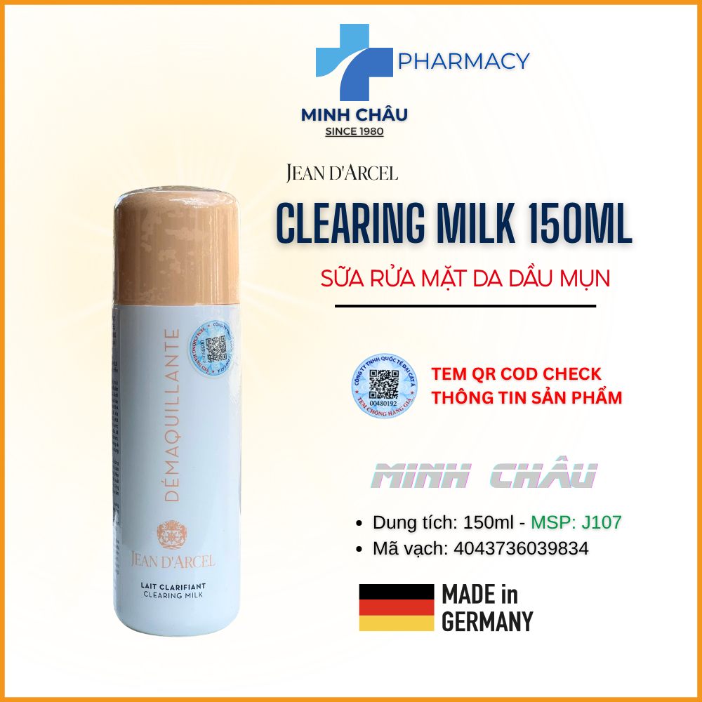 Sữa rửa mặt cho da dầu và da mụn Clearing milk 150ml - J107 Jean d'Arcel.