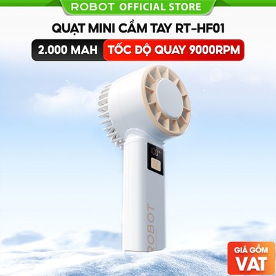 Quạt Mini Cầm Tay Robot RT- HF01 Màu Trắng Tốc Độ Động Cơ Cao  - Bảo hành 1 Năm