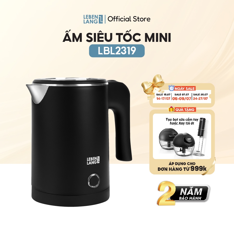 Ấm siêu tốc mini Lebenlang LBL2319, 600W, sôi nhanh trong 4 phút, 500ml dễ mang đi du lịch, BH 2 năm