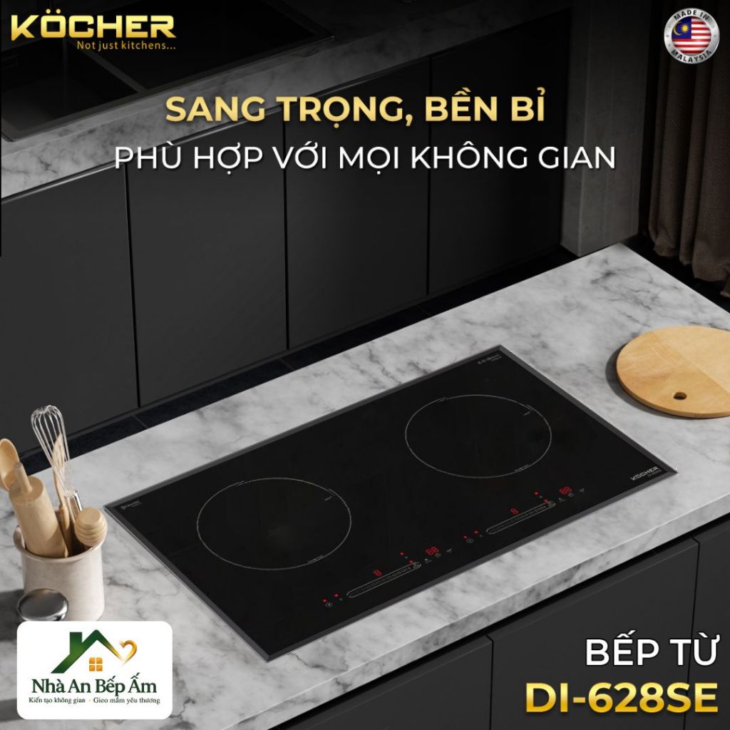 Bếp Từ Đôi Cao Cấp Kocher DI-628SE, Bếp Từ Lắp Âm DI-628SE, Mặt Kính Keramik Malaysia, Điều Khiển Sl