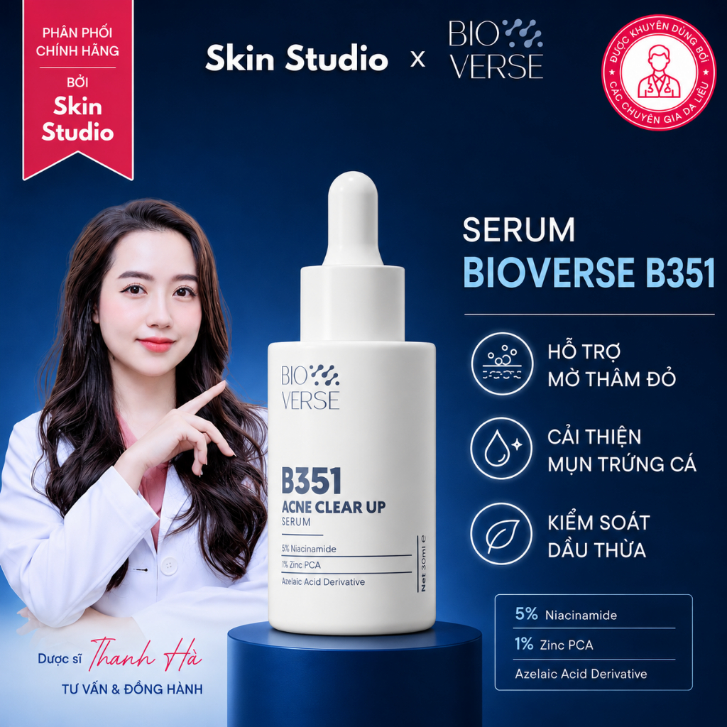 Tinh Chất mờ thâm giảm mụn Niacinamide 5% + Zinc 1% Bioverse B351 Acne Clear Up Serum 30ml