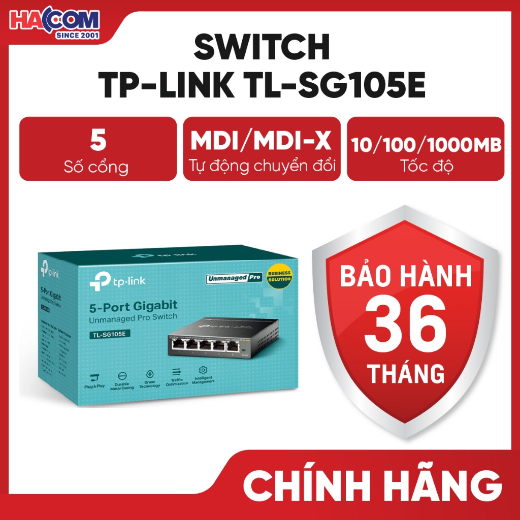 Bộ Chia Mạng Switch TP-Link TL-SG105E (5-Port Gigabit Desktop Easy Smart Switch) - BH 36 Tháng Hacom