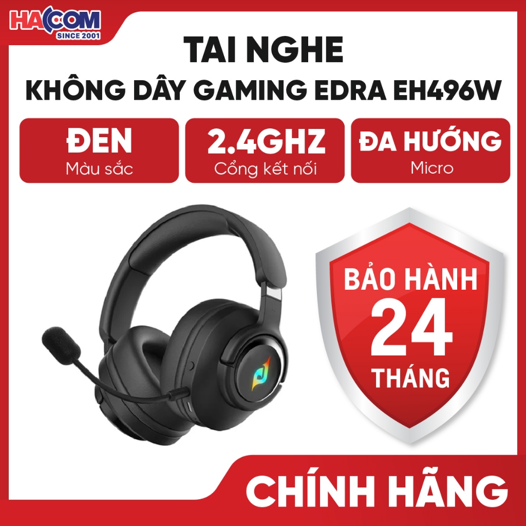 Tai nghe không dây Gaming EDRA EH496W (Black) - Bảo Hành 24 Tháng HACOM PC