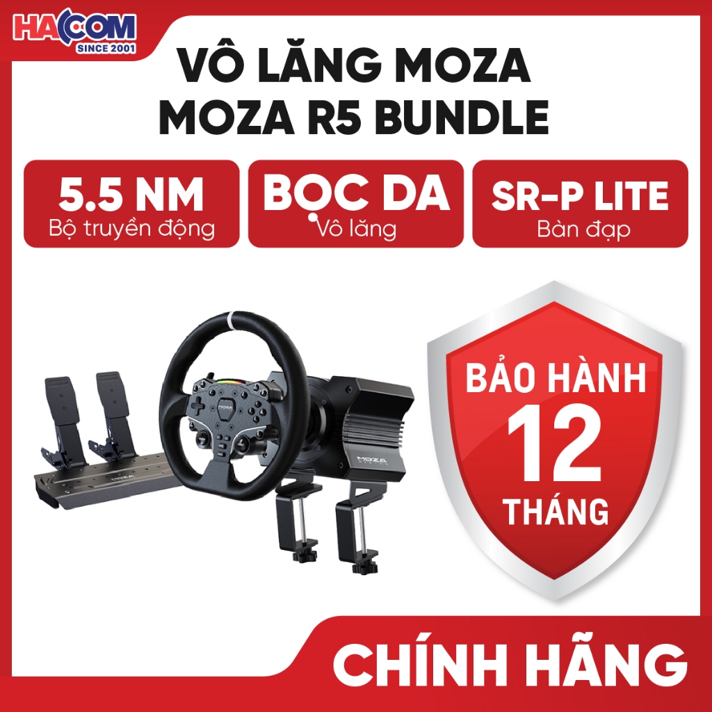 Bộ Vô Lăng Moza Racing R5 Bundle Động Cơ & Bàn Đạp Chơi Game Chuyên Nghiệp - BH 12 Tháng HACOM PC