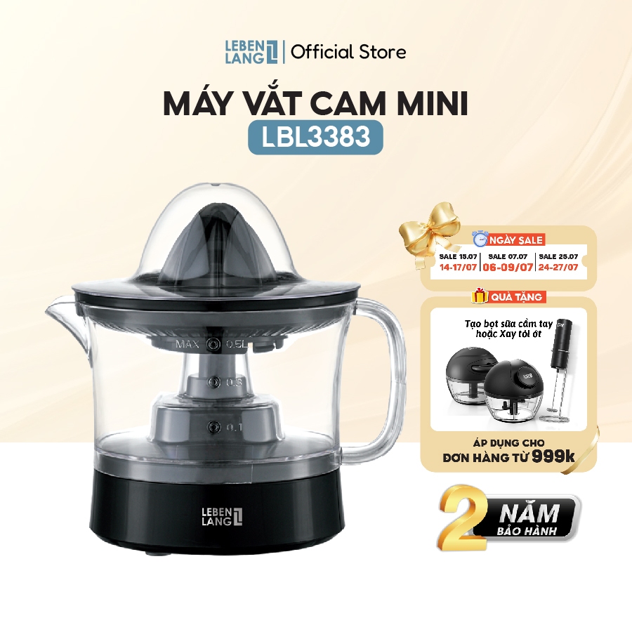[Best Seller] Máy vắt cam mini Lebenlang LBL3383, công suất 40W, dung tích 500ml, bảo hành 2 năm - h