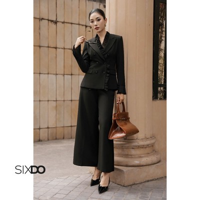 Quần nữ đen ống suông SIXDO (Black Woven Loose Pants)