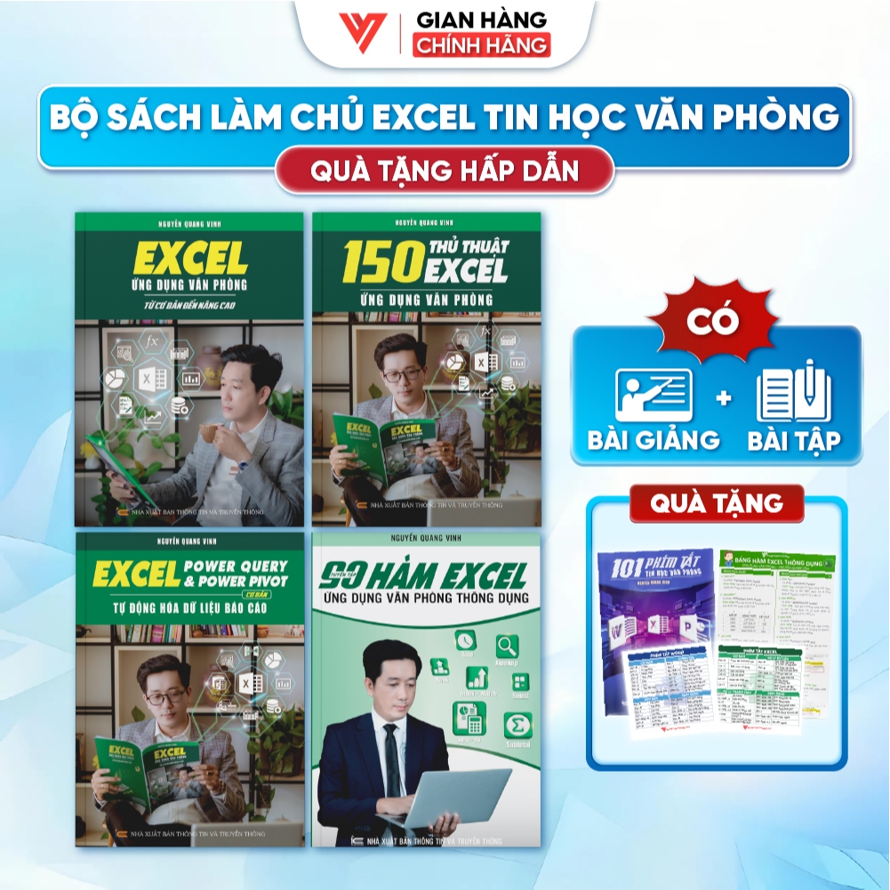 Bộ 4 Sách Tin Học Excel Ứng Dụng - 150 Thủ Thuật Excel - Excel Power Query - 90 Hàm Excel - Nguyễn Q